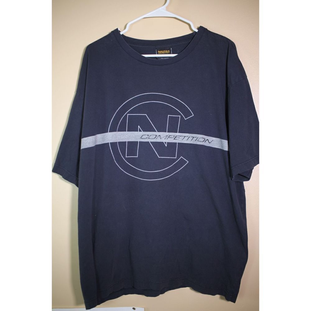 Vintage Nautica Competition T-Shirt - XXL Black/Grey Stripe